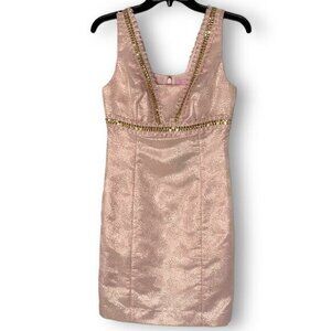 NWT Lilly Pulitzer Karter Shift Jaquard Glisten Pink Dress Gold Brocade, Sz 0